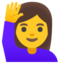 WOMAN RAISING HAND emoji in Google's design style - Unicode 1F64B-200D-2640-FE0F