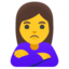 WOMAN POUTING emoji in Google's design style - Unicode 1F64E-200D-2640-FE0F