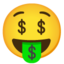 MONEY-MOUTH FACE emoji in Google's design style - Unicode 1F911