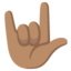 I LOVE YOU HAND SIGN emoji with medium skin tone skin tone