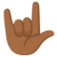 I LOVE YOU HAND SIGN emoji with medium-dark skin tone skin tone