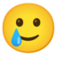 SMILING FACE WITH TEAR emoji in Google's design style - Unicode 1F972