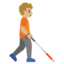 PERSON WITH WHITE CANE FACING RIGHT emoji with medium-light skin tone skin tone