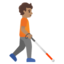 PERSON WITH WHITE CANE FACING RIGHT emoji with medium skin tone skin tone