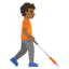 PERSON WITH WHITE CANE FACING RIGHT emoji with medium-dark skin tone skin tone