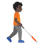 PERSON WITH WHITE CANE FACING RIGHT emoji with dark skin tone skin tone