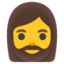 WOMAN: BEARD emoji in Google's design style - Unicode 1F9D4-200D-2640-FE0F