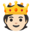 PERSON WITH CROWN emoji with light skin tone skin tone