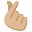 HAND WITH INDEX FINGER AND THUMB CROSSED emoji with medium-light skin tone skin tone