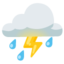 CLOUD WITH LIGHTNING AND RAIN emoji in Google's design style - Unicode 26C8-FE0F