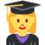 WOMAN STUDENT emoji in Twitter's design style - Unicode 1F469-200D-1F393