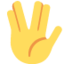 RAISED HAND WITH PART BETWEEN MIDDLE AND RING FINGERS emoji in Twitter's design style - Unicode 1F596