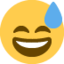 SMILING FACE WITH OPEN MOUTH AND COLD SWEAT emoji in Twitter's design style - Unicode 1F605