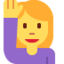 WOMAN RAISING HAND emoji in Twitter's design style - Unicode 1F64B-200D-2640-FE0F